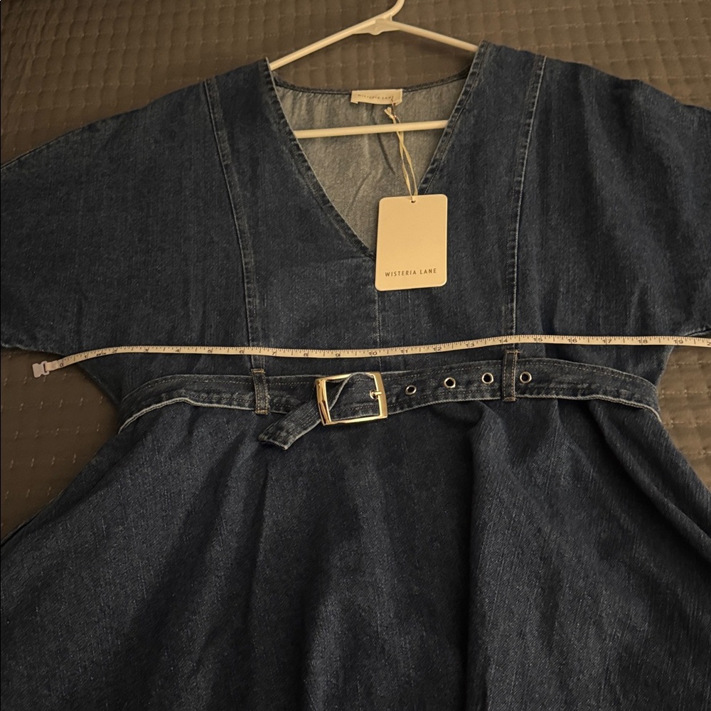 Denim Belted Mini Dress with Pockets! - Picture 7 of 8